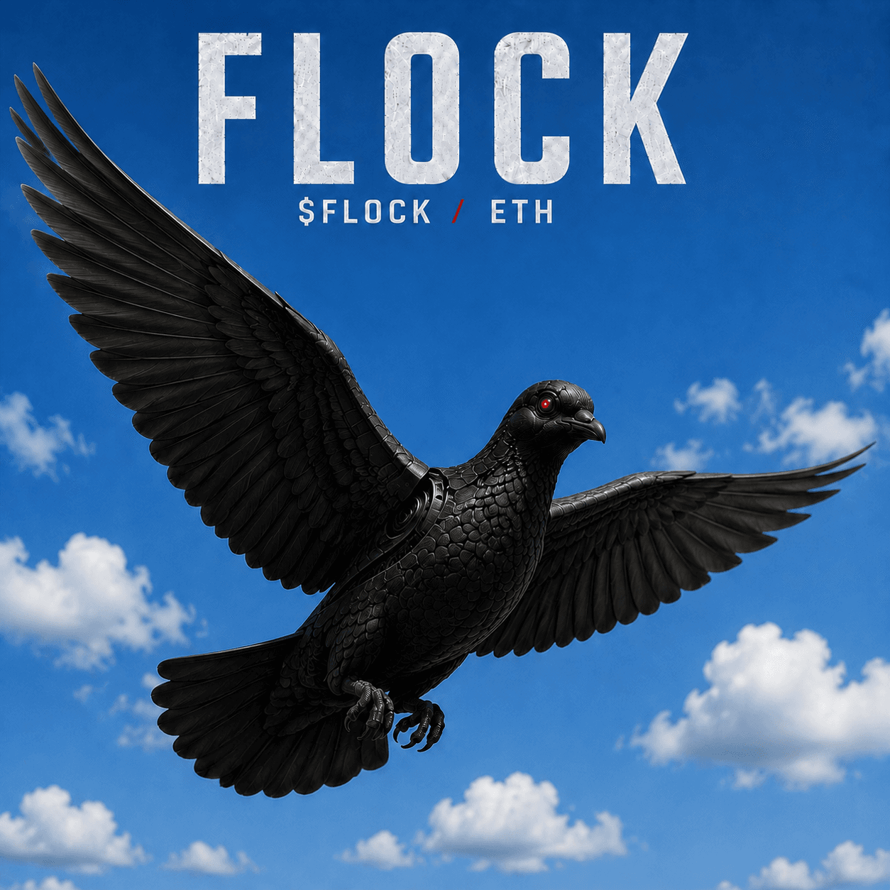 Cybernetic pigeon flying against blue sky