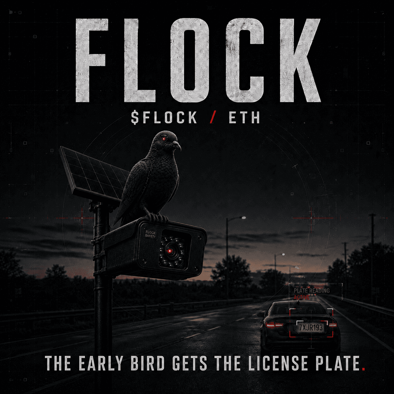 Pigeon on traffic camera reading a license plate at night