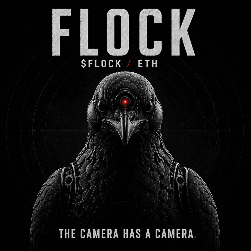 Front-facing cybernetic pigeon poster
