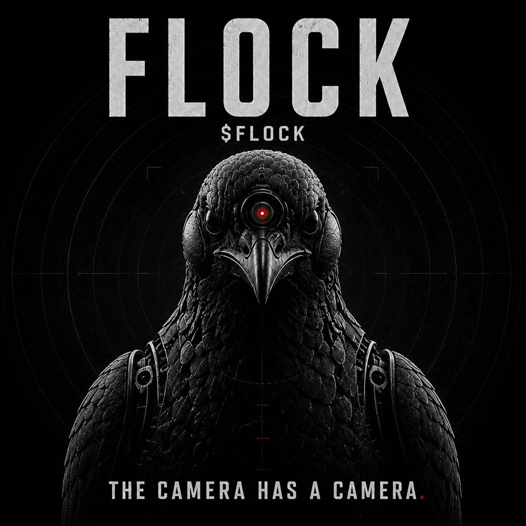 Front-facing cybernetic pigeon poster