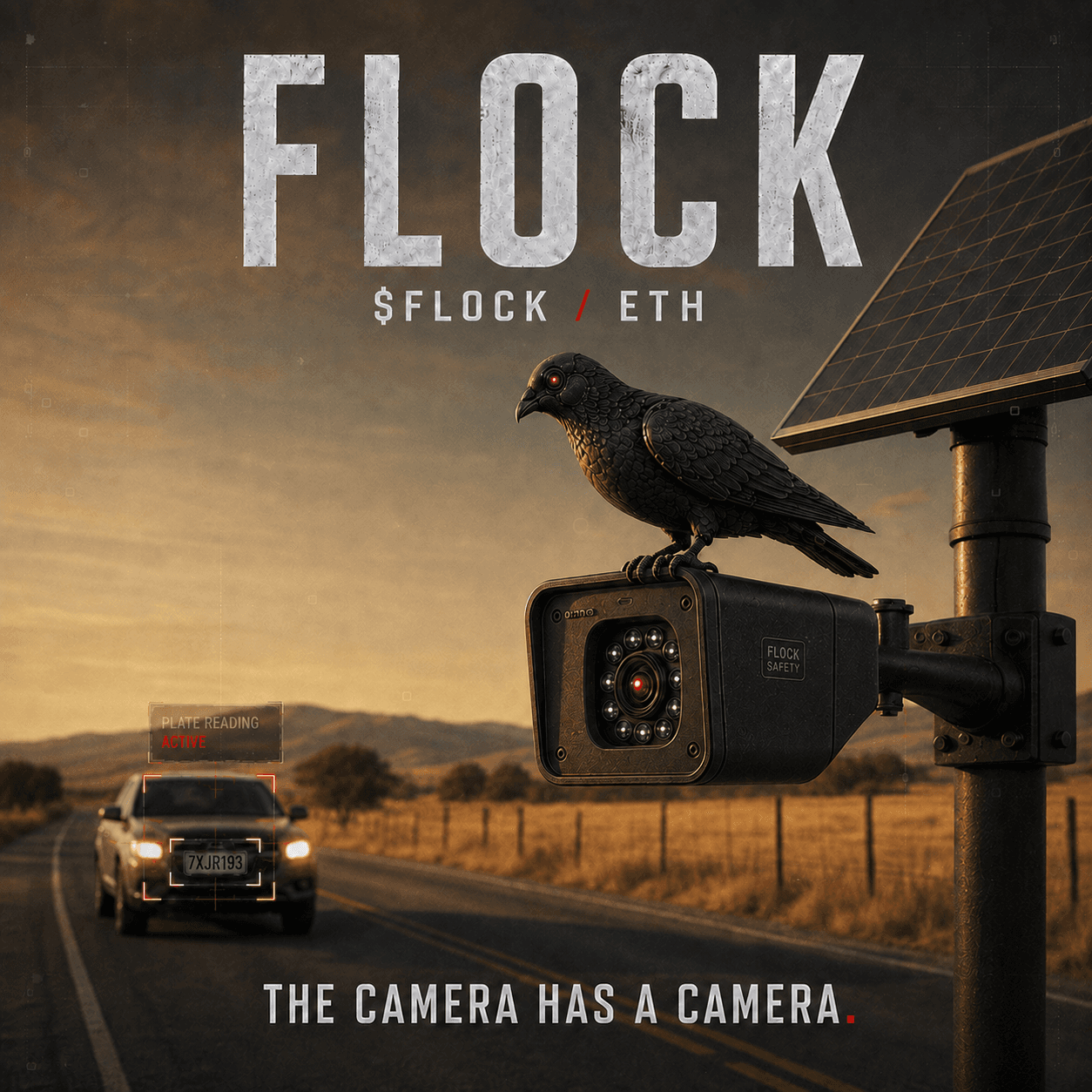 Pigeon perched on a solar road camera at golden hour
